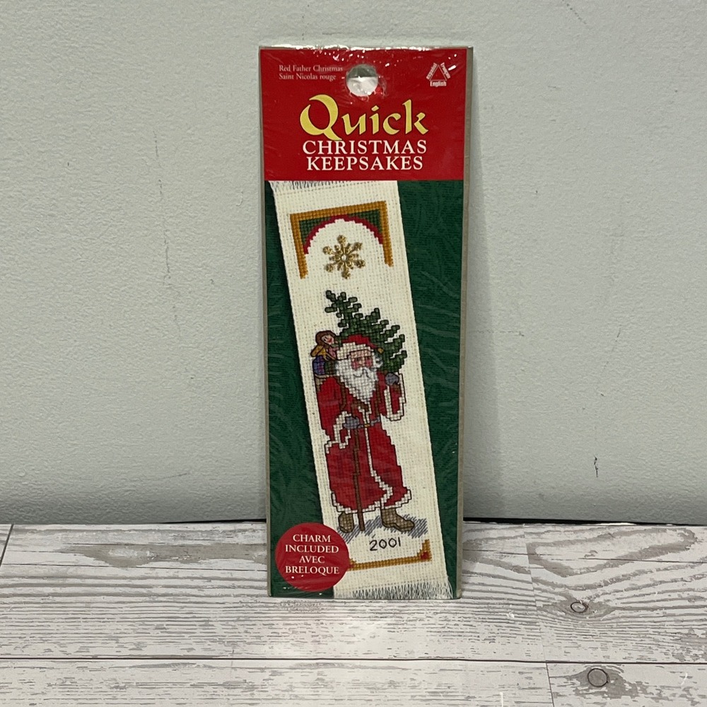 Leisure Arts Quick Christmas Keepsakes Cross Stitch Kit Santa Bookmark 2001
